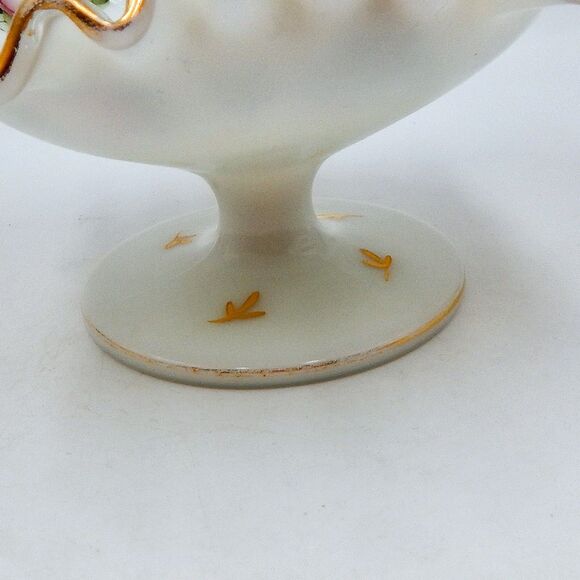 Fenton Charleton Rose Green Mist Silvercrest Compote Gold Trim Hand-painted - Picture 11 of 11